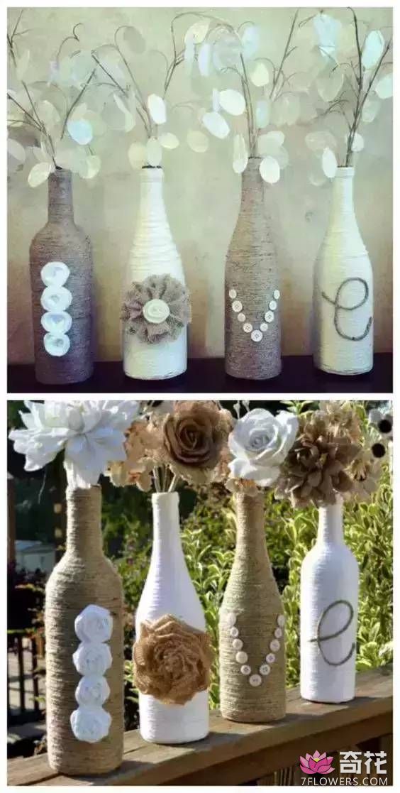 玻璃瓶编织麻绳做花盆的制作方法